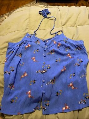 Blue Floral Button-Front Tank